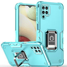 Custodia Silicone e Plastica Opaca Cover con Magnetico Anello Supporto QW1 per Samsung Galaxy M12 Azzurro