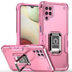 Custodia Silicone e Plastica Opaca Cover con Magnetico Anello Supporto QW1 per Samsung Galaxy M12 Oro Rosa