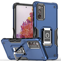 Custodia Silicone e Plastica Opaca Cover con Magnetico Anello Supporto QW1 per Samsung Galaxy S20 FE (2022) 5G Blu