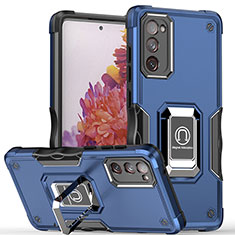 Custodia Silicone e Plastica Opaca Cover con Magnetico Anello Supporto QW1 per Samsung Galaxy S20 FE 5G Blu