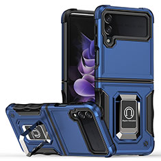 Custodia Silicone e Plastica Opaca Cover con Magnetico Anello Supporto QW1 per Samsung Galaxy Z Flip4 5G Blu