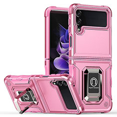 Custodia Silicone e Plastica Opaca Cover con Magnetico Anello Supporto QW1 per Samsung Galaxy Z Flip4 5G Rosa