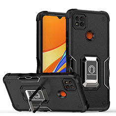 Custodia Silicone e Plastica Opaca Cover con Magnetico Anello Supporto QW1 per Xiaomi POCO C3 Nero