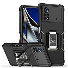 Custodia Silicone e Plastica Opaca Cover con Magnetico Anello Supporto QW1 per Xiaomi Poco X4 Pro 5G Nero