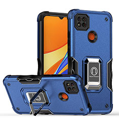 Custodia Silicone e Plastica Opaca Cover con Magnetico Anello Supporto QW1 per Xiaomi Redmi 9 Activ Blu