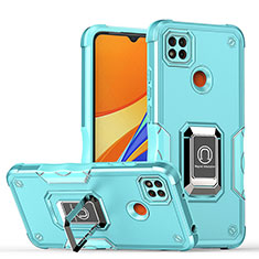 Custodia Silicone e Plastica Opaca Cover con Magnetico Anello Supporto QW1 per Xiaomi Redmi 9 Activ Cielo Blu