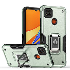 Custodia Silicone e Plastica Opaca Cover con Magnetico Anello Supporto QW1 per Xiaomi Redmi 9 India Verde Pastello