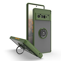 Custodia Silicone e Plastica Opaca Cover con Magnetico Anello Supporto QW2 per Google Pixel 6 Pro 5G Verde Militare