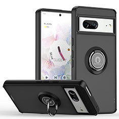 Custodia Silicone e Plastica Opaca Cover con Magnetico Anello Supporto QW2 per Google Pixel 7 5G Nero