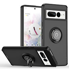 Custodia Silicone e Plastica Opaca Cover con Magnetico Anello Supporto QW2 per Google Pixel 7 Pro 5G Nero