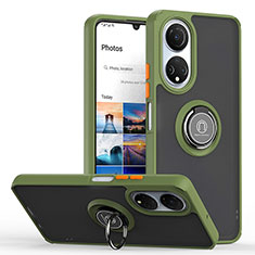 Custodia Silicone e Plastica Opaca Cover con Magnetico Anello Supporto QW2 per Huawei Honor X7 Verde Militare