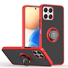 Custodia Silicone e Plastica Opaca Cover con Magnetico Anello Supporto QW2 per Huawei Honor X8 4G Rosso