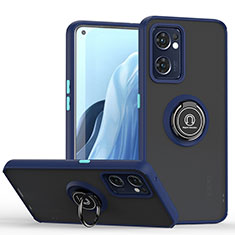 Custodia Silicone e Plastica Opaca Cover con Magnetico Anello Supporto QW2 per Oppo Find X5 Lite 5G Blu