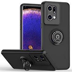 Custodia Silicone e Plastica Opaca Cover con Magnetico Anello Supporto QW2 per Oppo Find X5 Pro 5G Nero