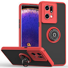 Custodia Silicone e Plastica Opaca Cover con Magnetico Anello Supporto QW2 per Oppo Find X5 Pro 5G Rosso