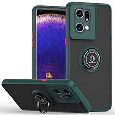 Custodia Silicone e Plastica Opaca Cover con Magnetico Anello Supporto QW2 per Oppo Find X5 Pro 5G Verde Notte