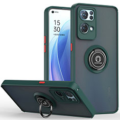 Custodia Silicone e Plastica Opaca Cover con Magnetico Anello Supporto QW2 per Oppo Reno7 Pro 5G Verde Notte