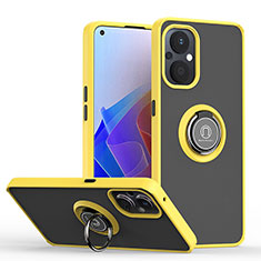 Custodia Silicone e Plastica Opaca Cover con Magnetico Anello Supporto QW2 per Oppo Reno8 Lite 5G Giallo