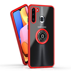 Custodia Silicone e Plastica Opaca Cover con Magnetico Anello Supporto QW2 per Samsung Galaxy A21 European Rosso