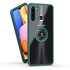 Custodia Silicone e Plastica Opaca Cover con Magnetico Anello Supporto QW2 per Samsung Galaxy A21 European Verde Notte