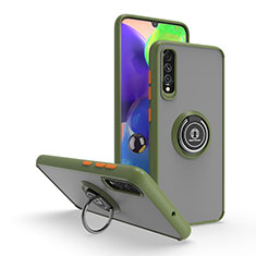 Custodia Silicone e Plastica Opaca Cover con Magnetico Anello Supporto QW2 per Samsung Galaxy A70 Verde Militare