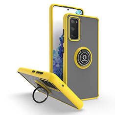 Custodia Silicone e Plastica Opaca Cover con Magnetico Anello Supporto QW2 per Samsung Galaxy S20 Lite 5G Giallo