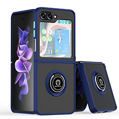 Custodia Silicone e Plastica Opaca Cover con Magnetico Anello Supporto QW2 per Samsung Galaxy Z Flip5 5G Blu