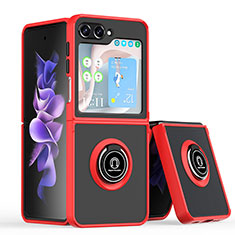 Custodia Silicone e Plastica Opaca Cover con Magnetico Anello Supporto QW2 per Samsung Galaxy Z Flip5 5G Rosso