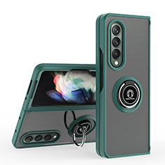 Custodia Silicone e Plastica Opaca Cover con Magnetico Anello Supporto QW2 per Samsung Galaxy Z Fold4 5G Verde Notte