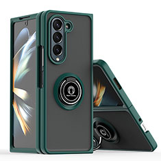 Custodia Silicone e Plastica Opaca Cover con Magnetico Anello Supporto QW2 per Samsung Galaxy Z Fold5 5G Verde Notte