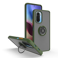 Custodia Silicone e Plastica Opaca Cover con Magnetico Anello Supporto QW2 per Xiaomi Redmi K40 Pro+ Plus 5G Verde Militare