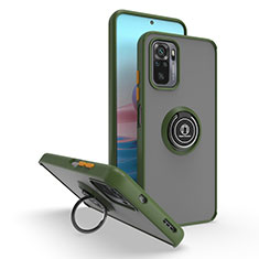 Custodia Silicone e Plastica Opaca Cover con Magnetico Anello Supporto QW2 per Xiaomi Redmi Note 10S 4G Verde Militare