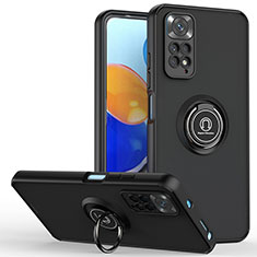 Custodia Silicone e Plastica Opaca Cover con Magnetico Anello Supporto QW2 per Xiaomi Redmi Note 11 Pro 4G Nero