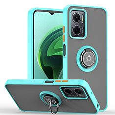 Custodia Silicone e Plastica Opaca Cover con Magnetico Anello Supporto QW2 per Xiaomi Redmi Note 11E 5G Ciano