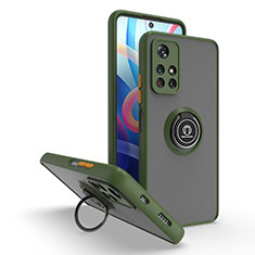 Custodia Silicone e Plastica Opaca Cover con Magnetico Anello Supporto QW2 per Xiaomi Redmi Note 11S 5G Verde Militare