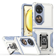 Custodia Silicone e Plastica Opaca Cover con Magnetico Anello Supporto QW3 per Huawei P60 Pocket Argento