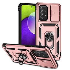 Custodia Silicone e Plastica Opaca Cover con Magnetico Anello Supporto QW3 per Samsung Galaxy A73 5G Oro Rosa