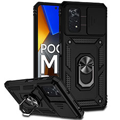 Custodia Silicone e Plastica Opaca Cover con Magnetico Anello Supporto QW3 per Xiaomi Poco M4 Pro 4G Nero