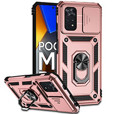 Custodia Silicone e Plastica Opaca Cover con Magnetico Anello Supporto QW3 per Xiaomi Poco M4 Pro 4G Oro Rosa