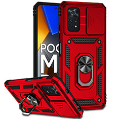 Custodia Silicone e Plastica Opaca Cover con Magnetico Anello Supporto QW3 per Xiaomi Poco M4 Pro 4G Rosso