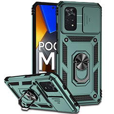 Custodia Silicone e Plastica Opaca Cover con Magnetico Anello Supporto QW3 per Xiaomi Poco M4 Pro 4G Verde