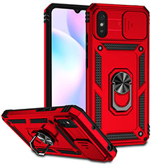 Custodia Silicone e Plastica Opaca Cover con Magnetico Anello Supporto QW3 per Xiaomi Redmi 9i Rosso