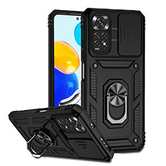 Custodia Silicone e Plastica Opaca Cover con Magnetico Anello Supporto QW3 per Xiaomi Redmi Note 11 4G (2022) Nero