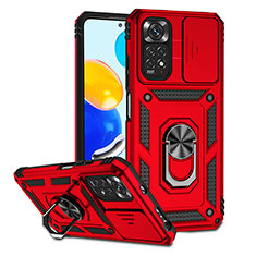 Custodia Silicone e Plastica Opaca Cover con Magnetico Anello Supporto QW3 per Xiaomi Redmi Note 11 4G (2022) Rosso