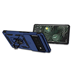 Custodia Silicone e Plastica Opaca Cover con Magnetico Anello Supporto QW4 per Google Pixel 6 Pro 5G Blu