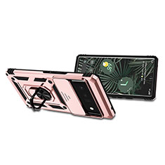 Custodia Silicone e Plastica Opaca Cover con Magnetico Anello Supporto QW4 per Google Pixel 6 Pro 5G Oro Rosa