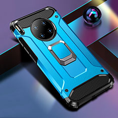 Custodia Silicone e Plastica Opaca Cover con Magnetico Anello Supporto R01 per Huawei Mate 30 5G Blu