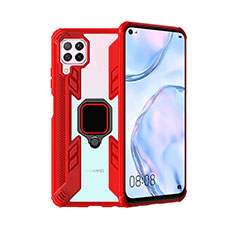 Custodia Silicone e Plastica Opaca Cover con Magnetico Anello Supporto R01 per Huawei Nova 6 SE Rosso