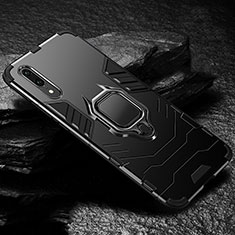 Custodia Silicone e Plastica Opaca Cover con Magnetico Anello Supporto R01 per Huawei P20 Nero