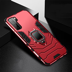 Custodia Silicone e Plastica Opaca Cover con Magnetico Anello Supporto R01 per Huawei P40 Lite 5G Rosso